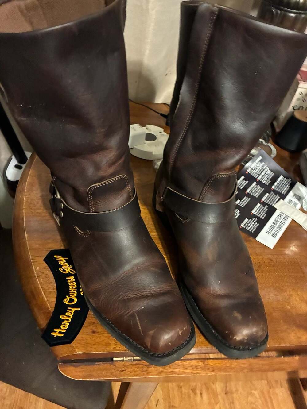 Unisex Real Leather Hi Biker Boots Rock Punk Grinders Buckle Cowboy Riding